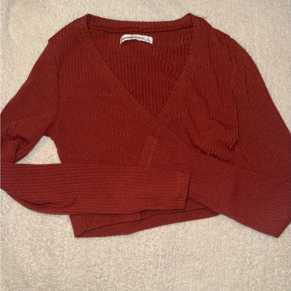 Abercrombie & Fitch V-Neck Sweater in Deep Rust